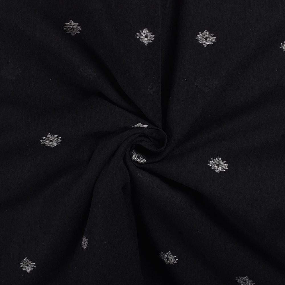 Geometric Solid Black Pure Cotton 58 GSM Handwoven Fabric