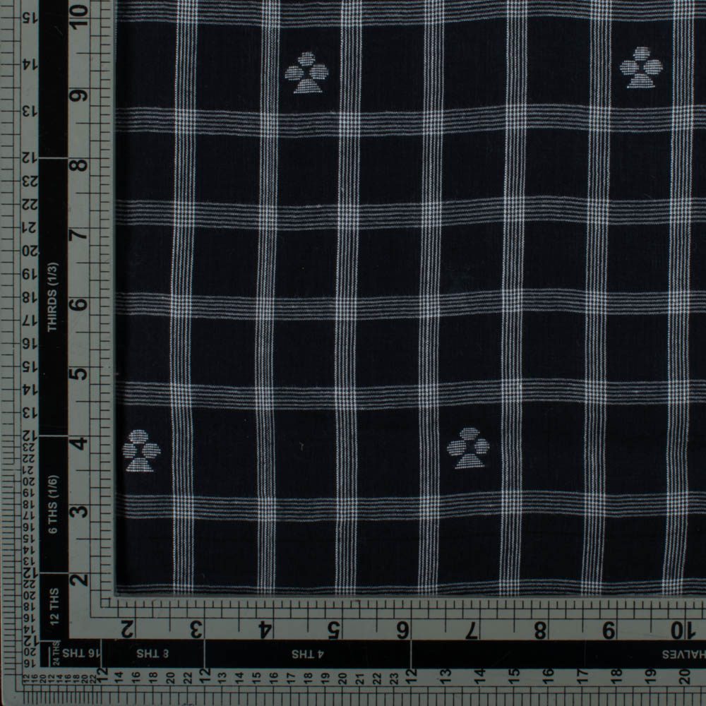 Black Base White Check Jamdani Pure Cotton 70 GSM Handwoven Fabric