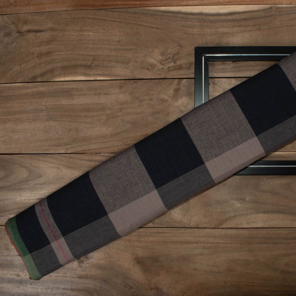 Check Grey Black Pure Cotton 70 GSM Handwoven Fabric