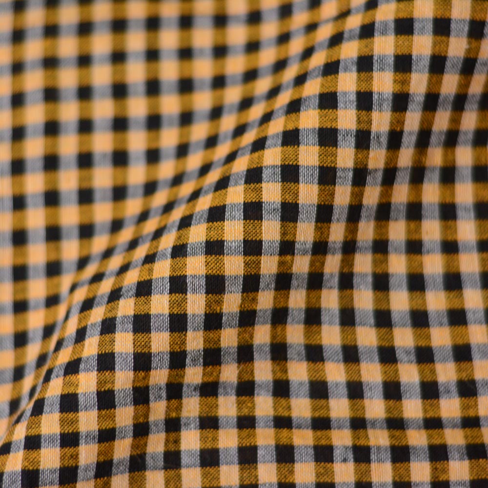 Check Orange & Black Pure Cotton 99 GSM Handwoven Fabric