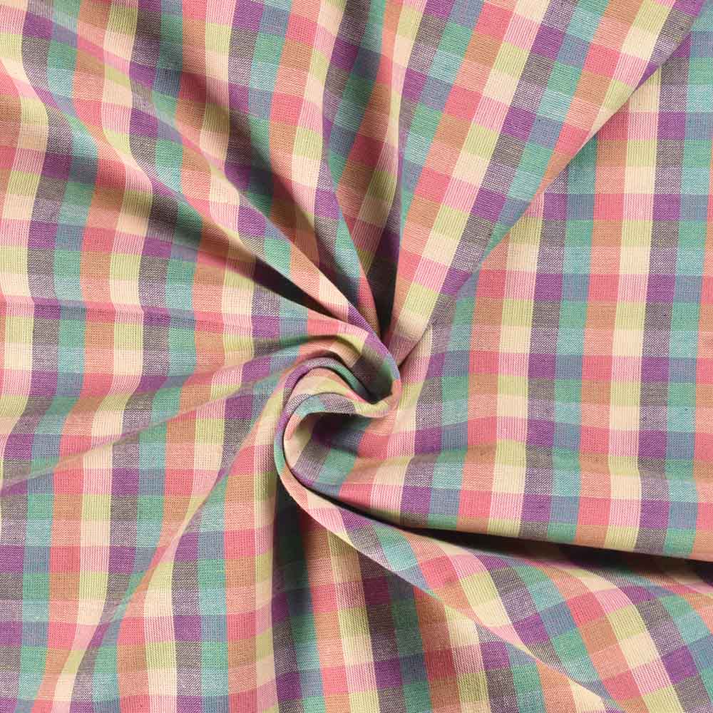 Check Multicolour Pure Cotton 100 GSM Handwoven Fabric 462
