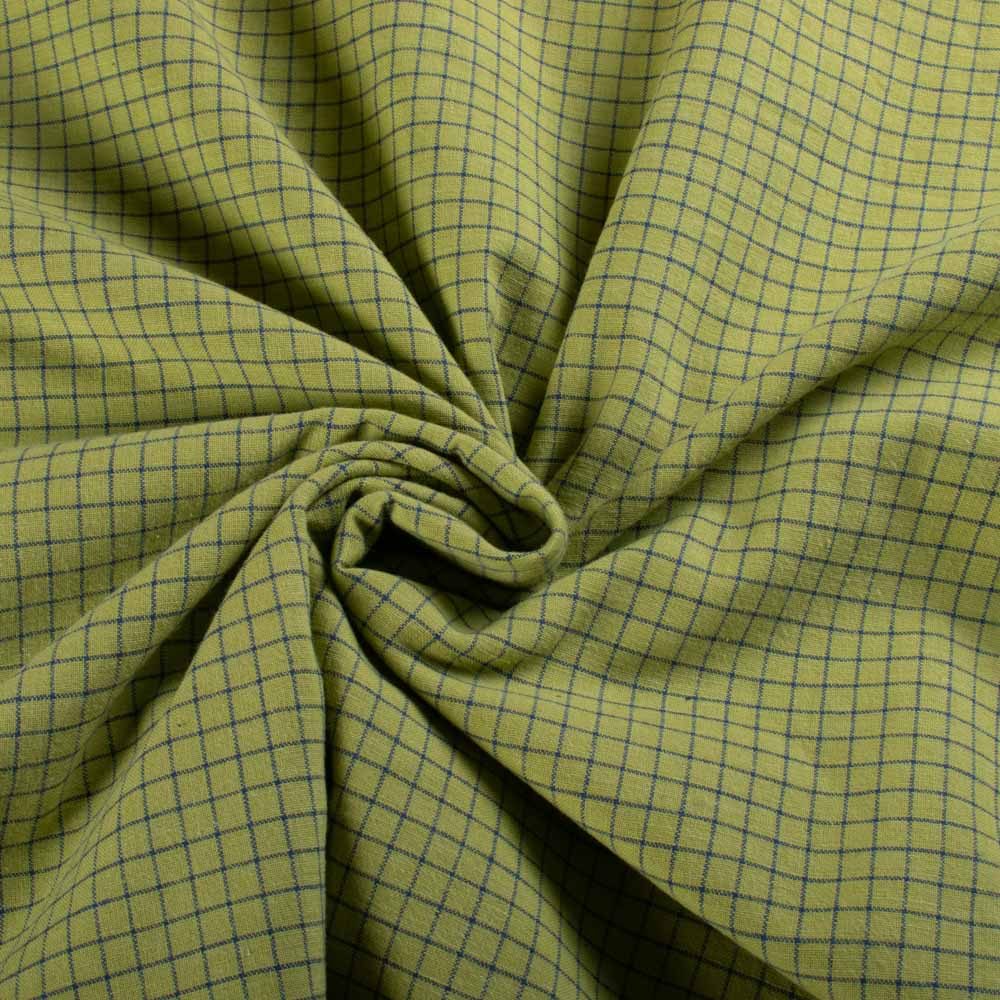 Check Blue Yellow Based Pure Cotton 100 GSM Handwoven Fabric