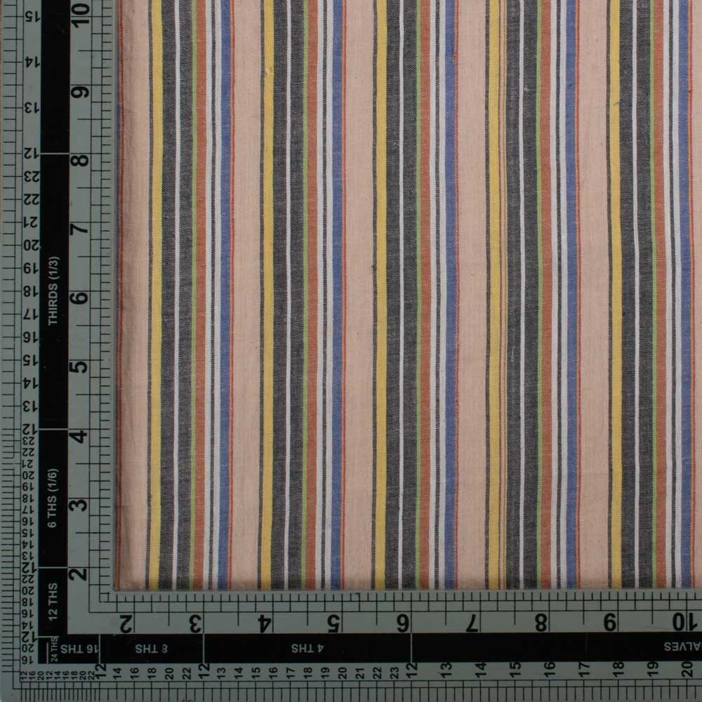 Stripe Peach Multicolour Pure Cotton 95 GSM Handwoven Fabric