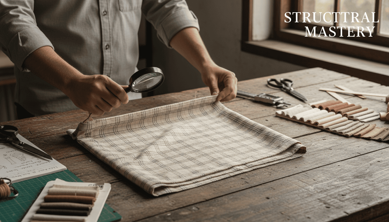 Cotton fabric swatches arranged by weight, weave, and sourcing specifications.
