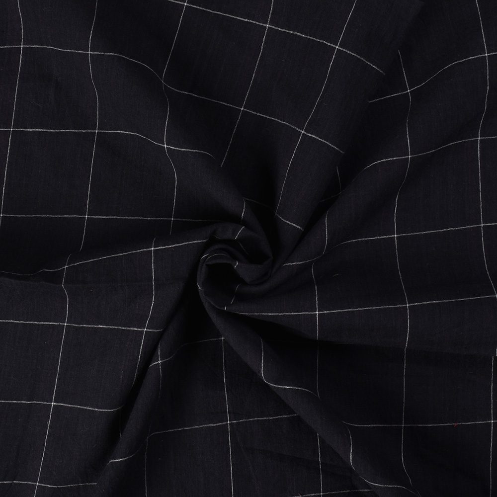 Check Black Pure Cotton 75 GSM Handwoven Fabric