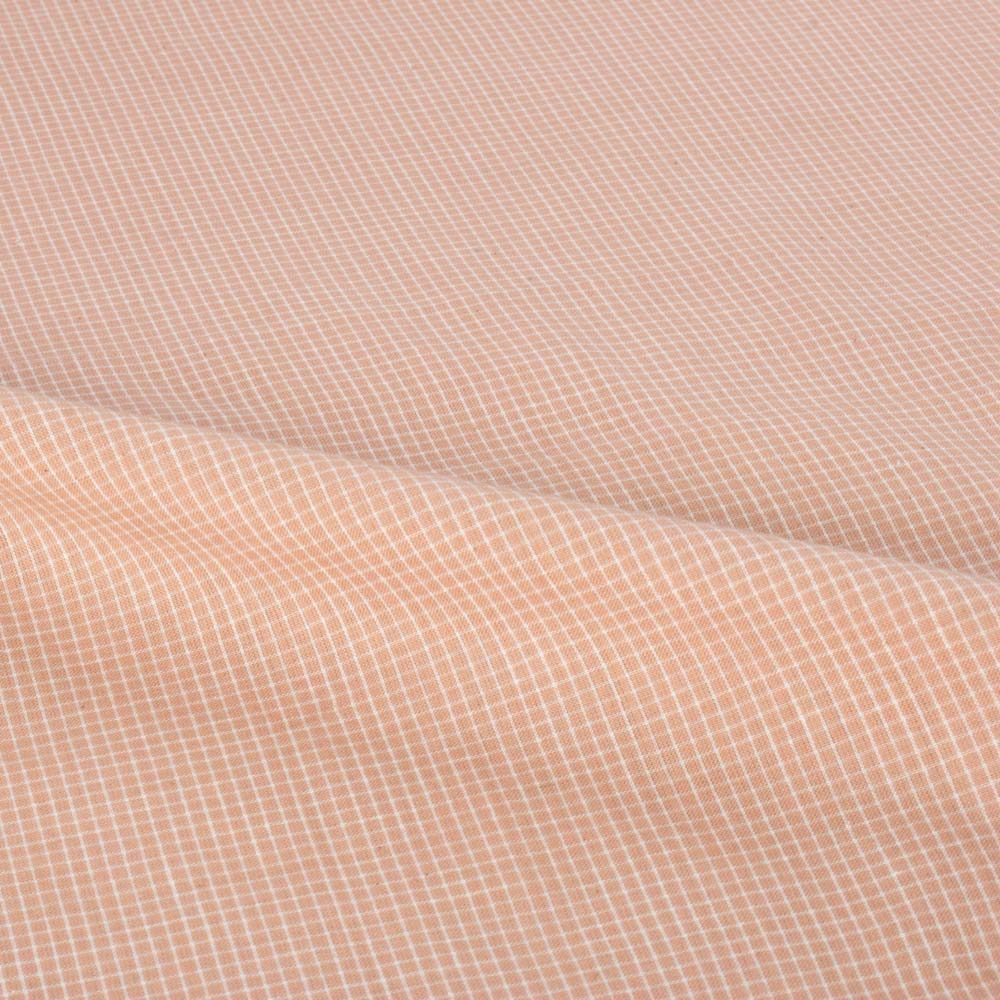 Check Peach Pure Cotton 93 GSM Handwoven Fabric