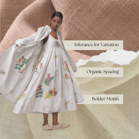 Screen printing on khadi cotton fabric highlighting natural texture and irregular weave