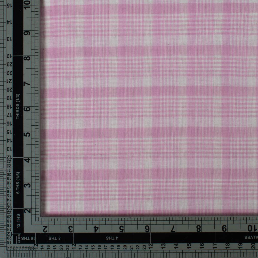 Check White & Pink Pure Cotton 65 GSM Handwoven Fabric