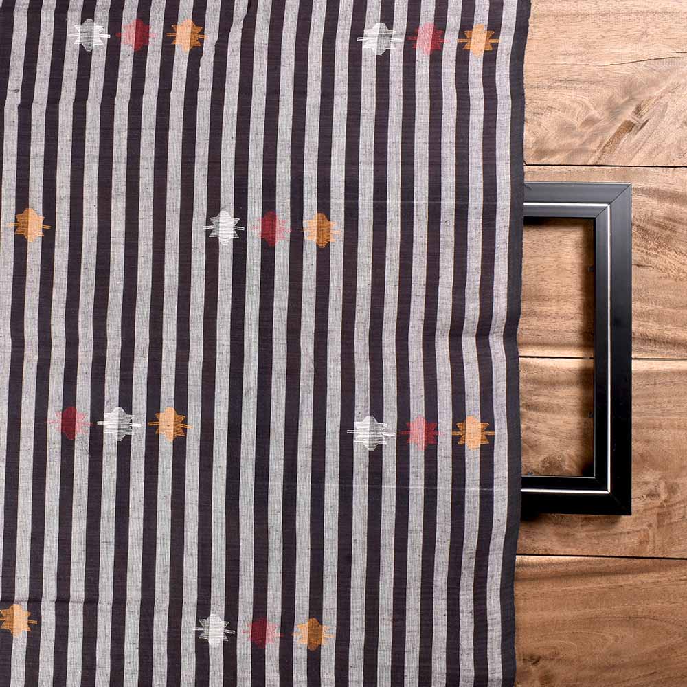STRIPE BLACK WHITE JAMDANI KHADI COTTON 60 GSM HANDWOVEN FABRIC 283