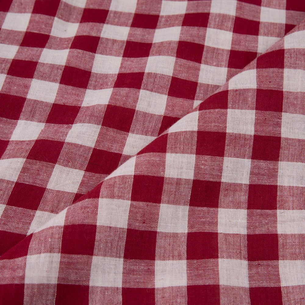 GINGHAM CHECK RED & WHITE PURE COTTON 71 GSM HANDWOVEN FABRIC