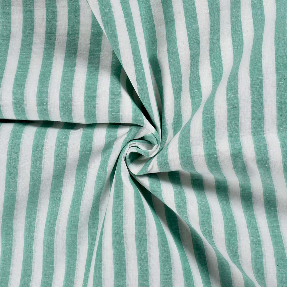 Stripe Green & White Pure Cotton 62 GSM Handwoven Fabric