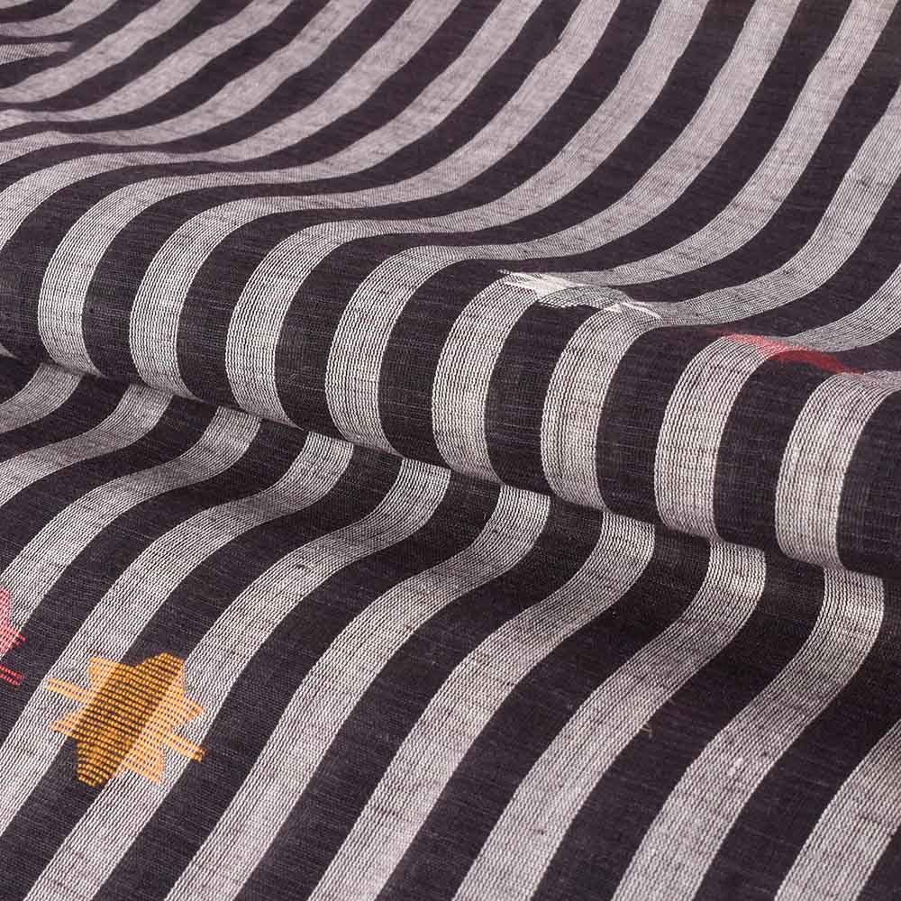 STRIPE BLACK WHITE JAMDANI KHADI COTTON 60 GSM HANDWOVEN FABRIC 283