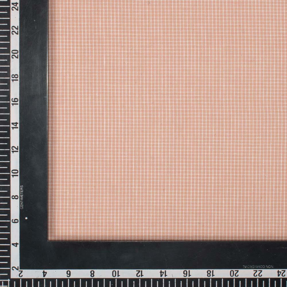 Check Peach Pure Cotton 93 GSM Handwoven Fabric