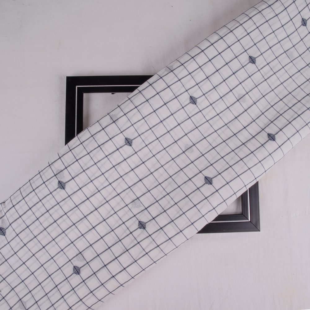 Geometric Check White Jamdani Handwoven Cotton 55 GSM Fabric