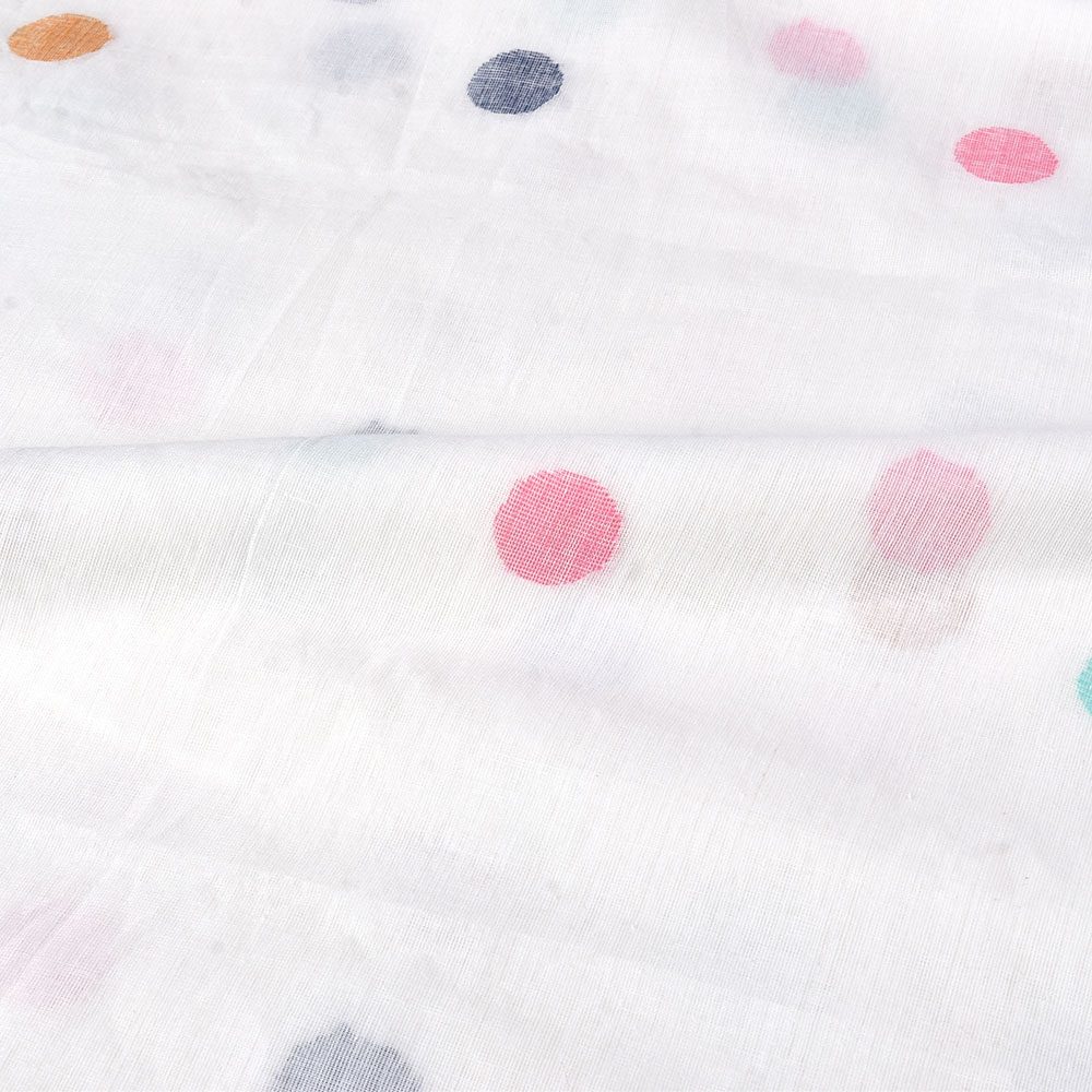 POLKA DOT MULTICOLOR JAMDANI PURE COTTON 55 GSM HANDWOVEN FABRIC