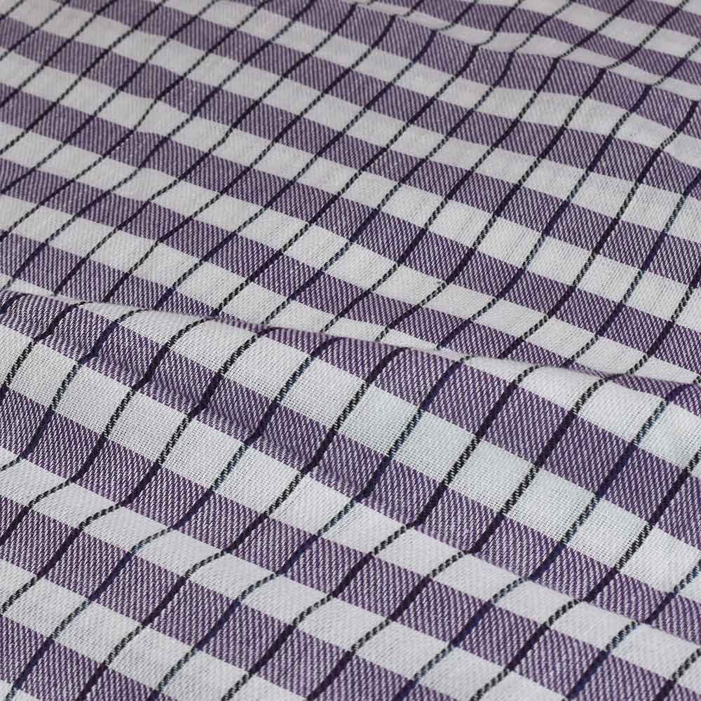 Check Twill White Purple Black Pure Cotton 100 GSM Handwoven Fabric