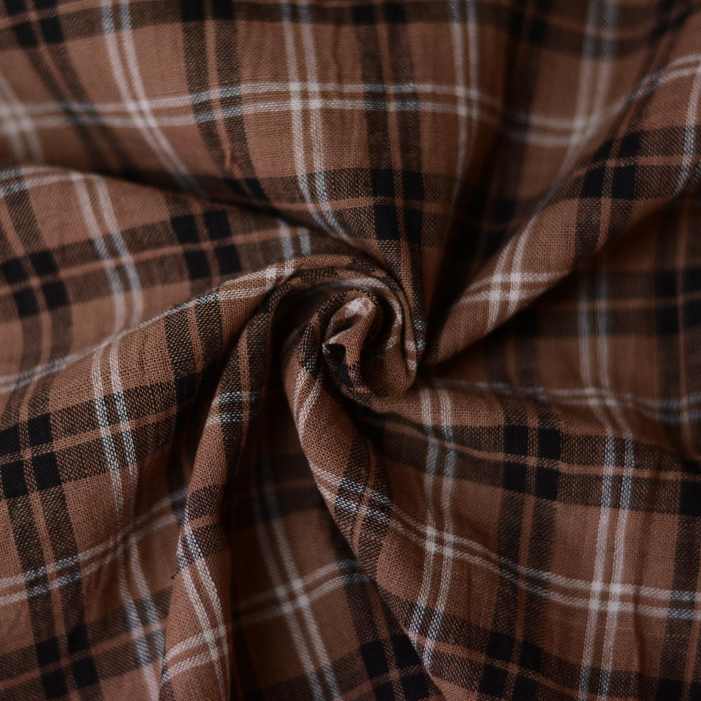 CHECK BROWN & BLACK PURE COTTON 93 GSM HANDWOVEN FABRIC