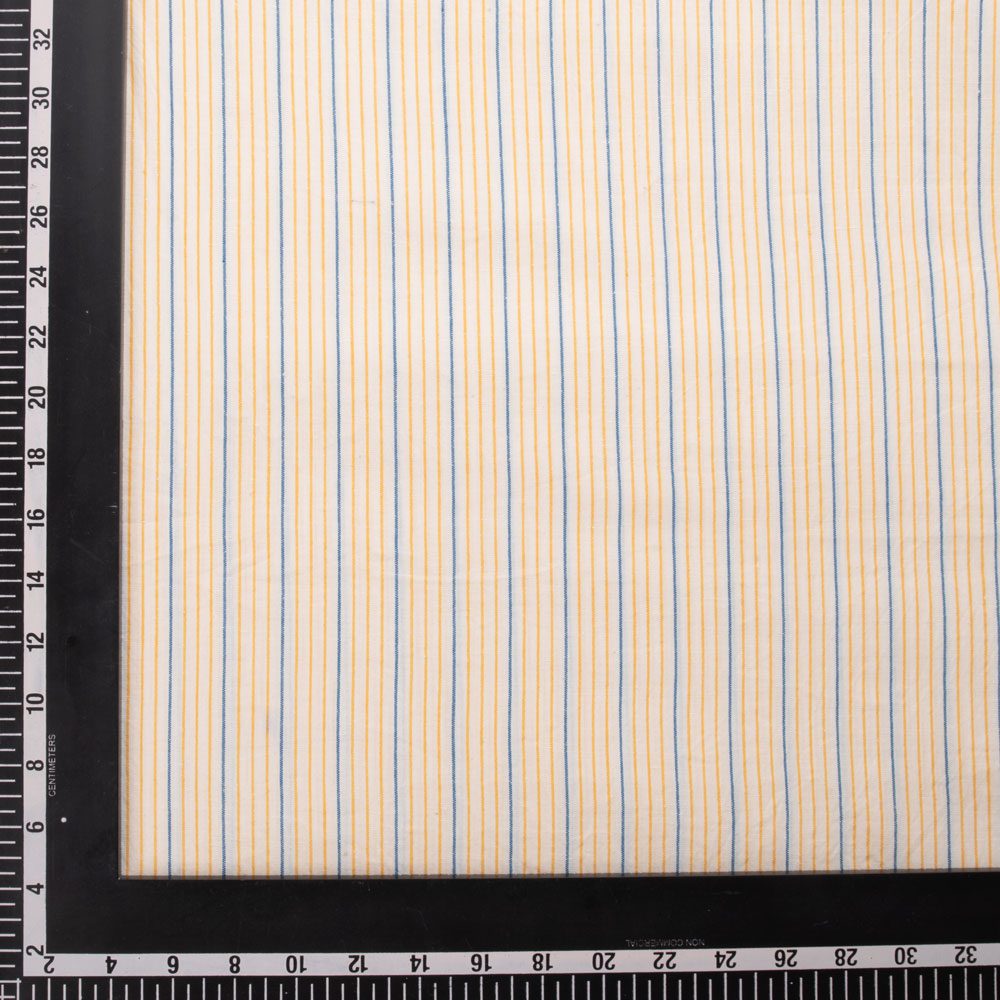PINSTRIPE YELLOW & BLUE PURE COTTON 87 GSM HANDWOVEN FABRIC