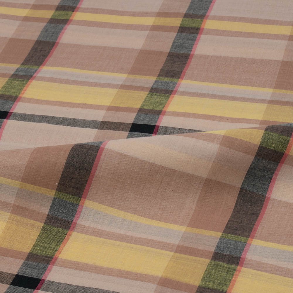 Check Multicolor Pure Cotton 65 GSM Handwoven Fabric 685