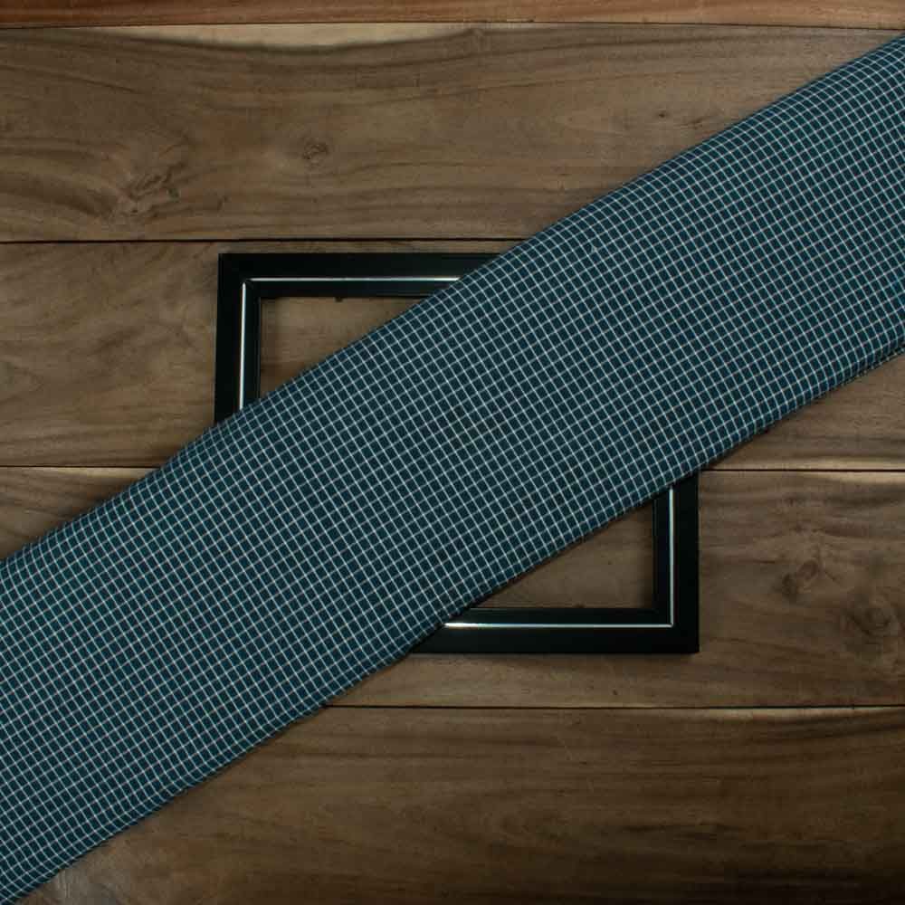 Check Petrol Blue White Pure Cotton 105 GSM Handwoven Fabric 656