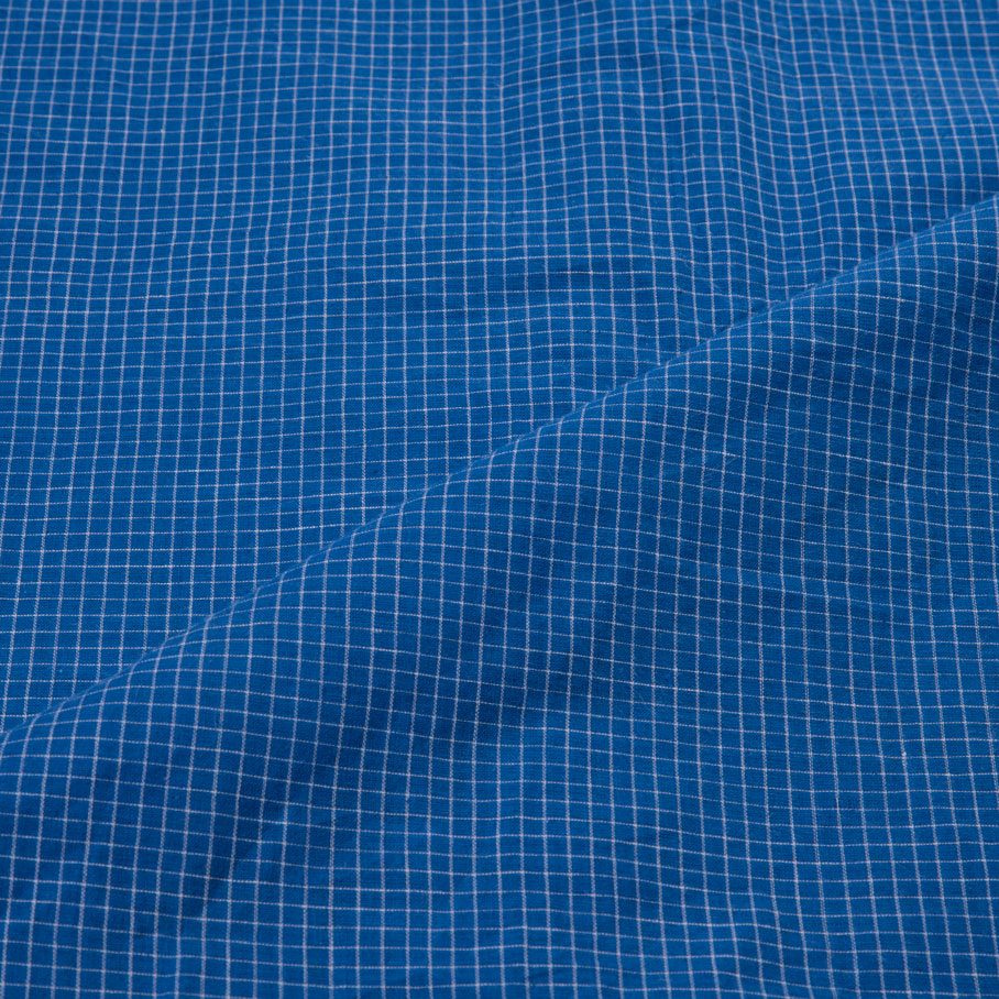 CHECK COBALT BLUE PURE COTTON 64 GSM HANDWOVEN FABRIC