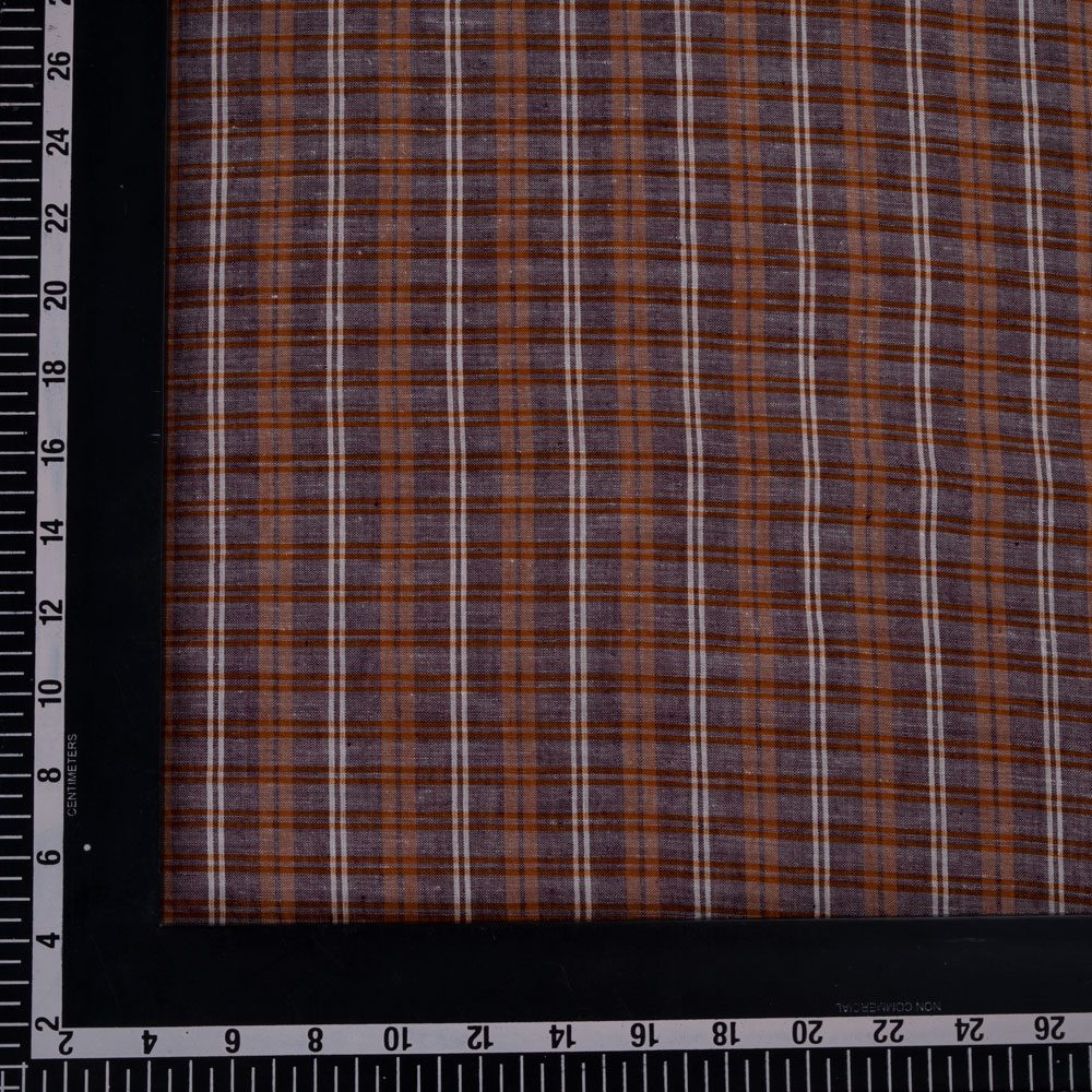 CHECK PLUM & BROWN PURE COTTON 66 GSM HANDWOVEN FABRIC