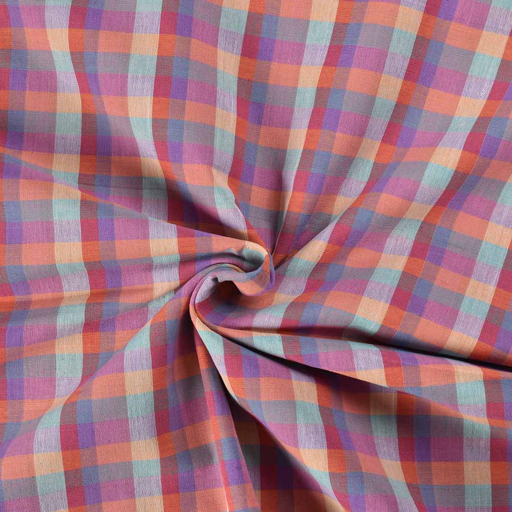 Check Multicolor Pure Cotton 93 GSM Handwoven Fabric 586