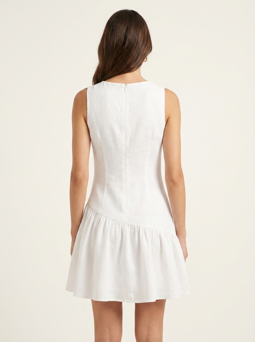 Asymmetric Buttoned Short Dress