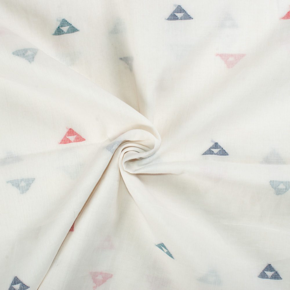 Triangle White Base Jamdani Pure Cotton 55 GSM Handwoven Fabric 61