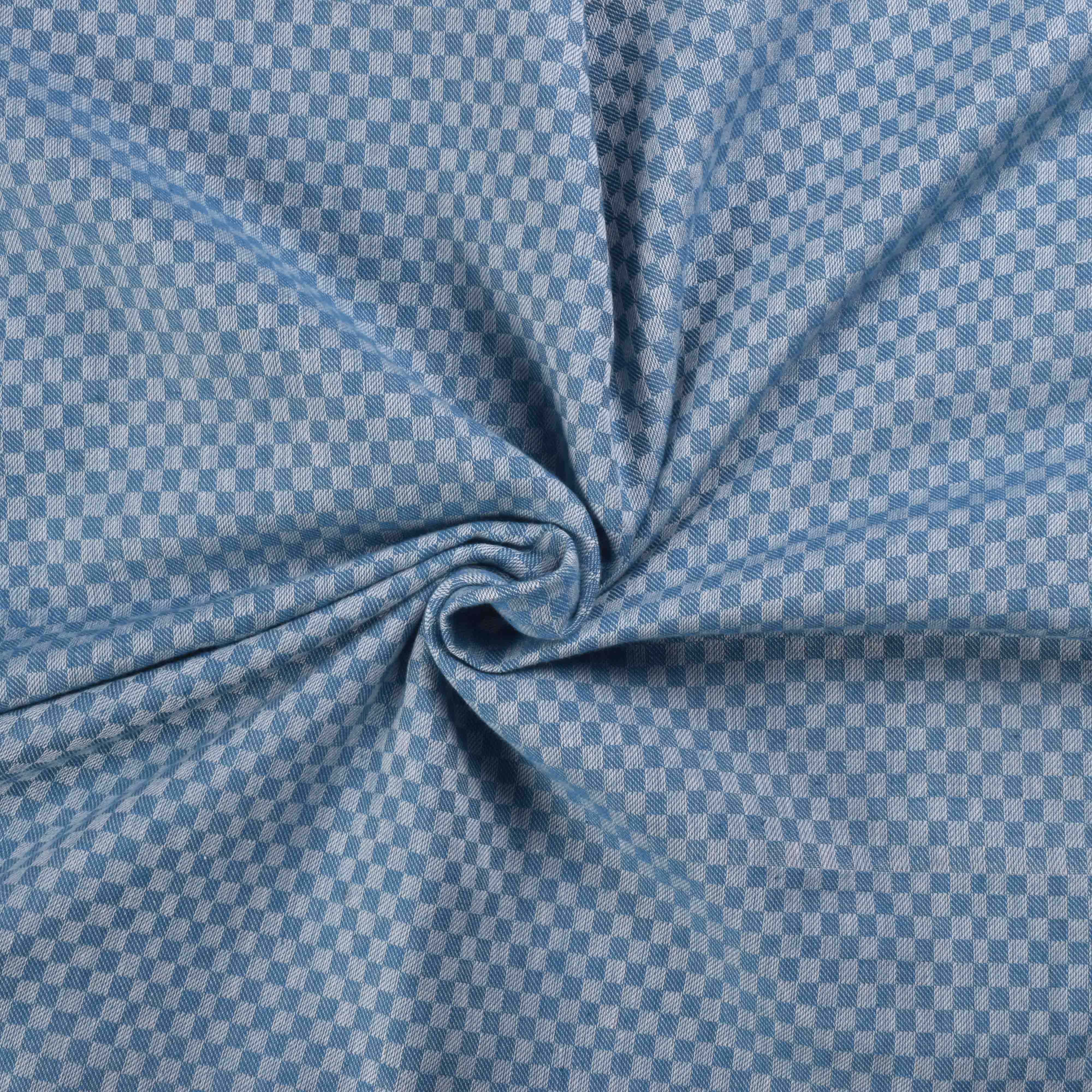 Check White & Blue Twill Pure Cotton 100 Handwoven Fabric