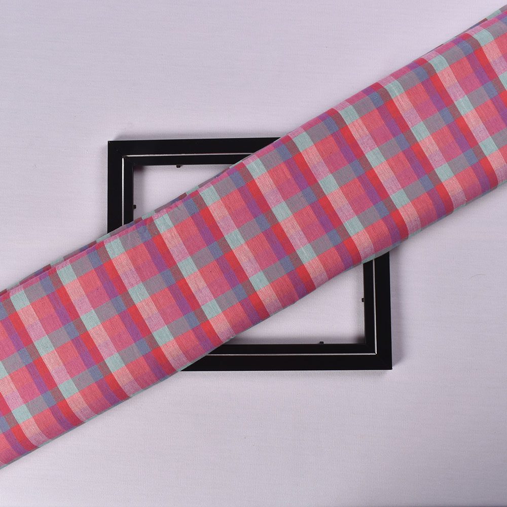 Check Multicolor Pure Cotton 90 GSM Handwoven Fabric 584