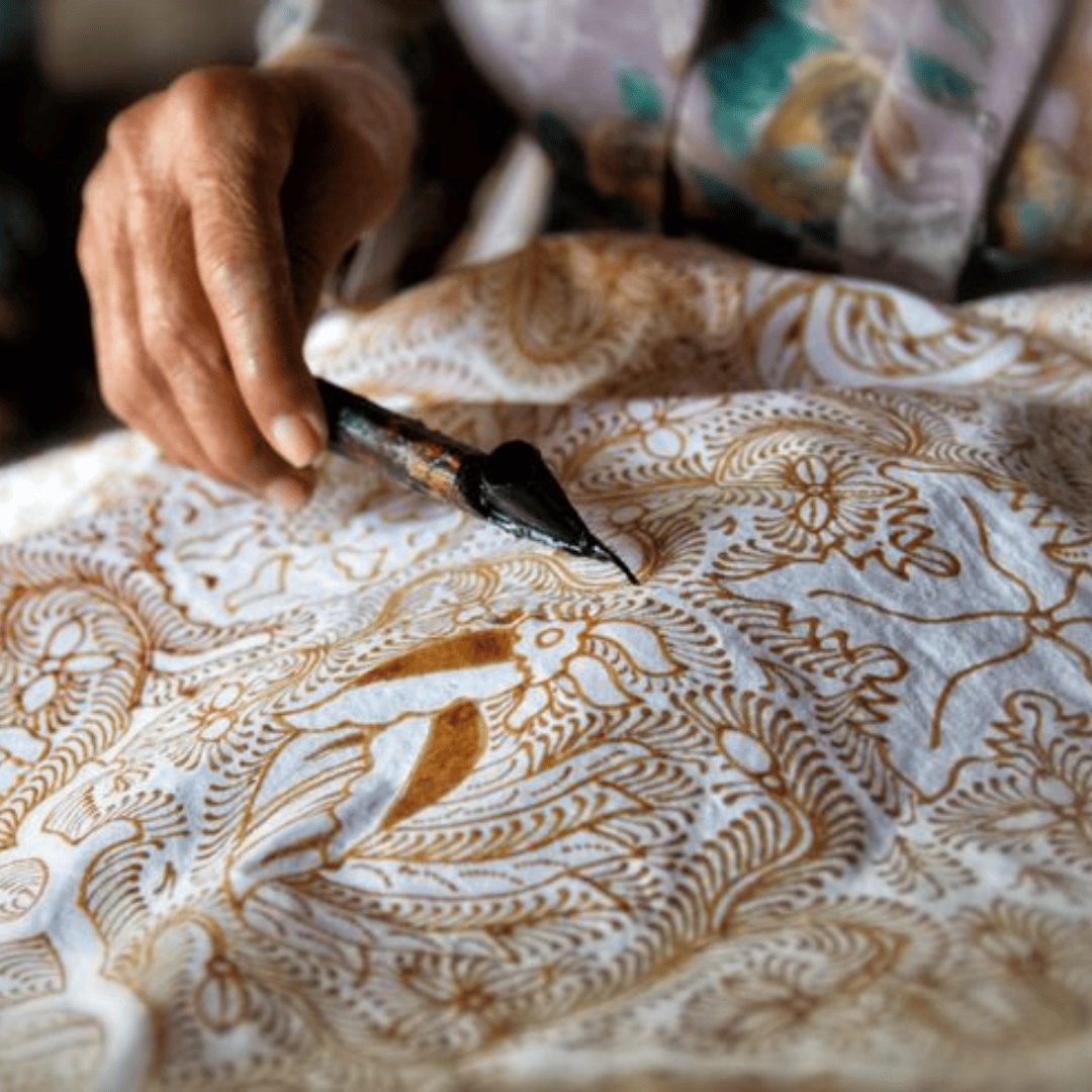 Hand printing batik process