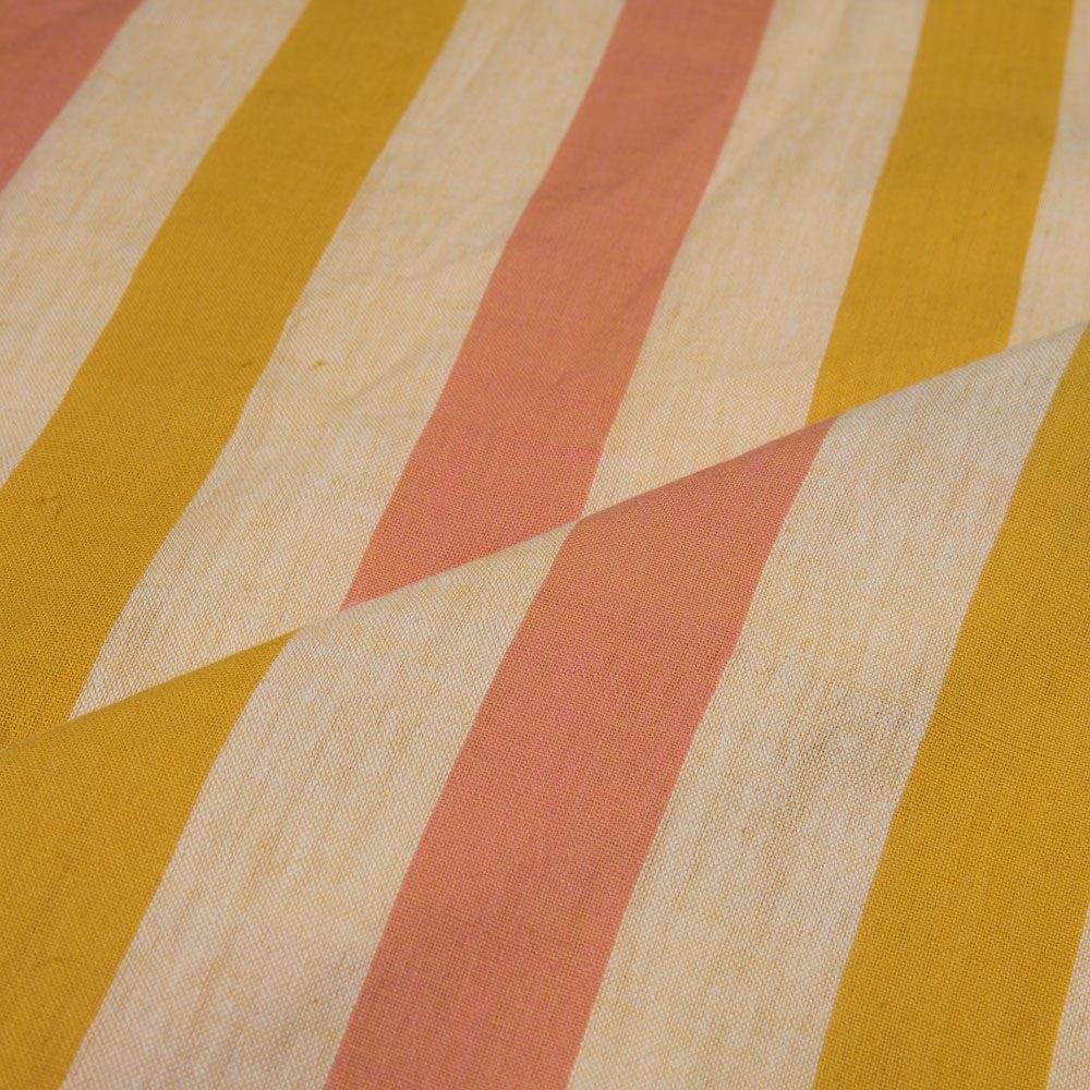 STRIPE ORANGE & PINK PURE COTTON 92 GSM HANDWOVEN FABRIC 204
