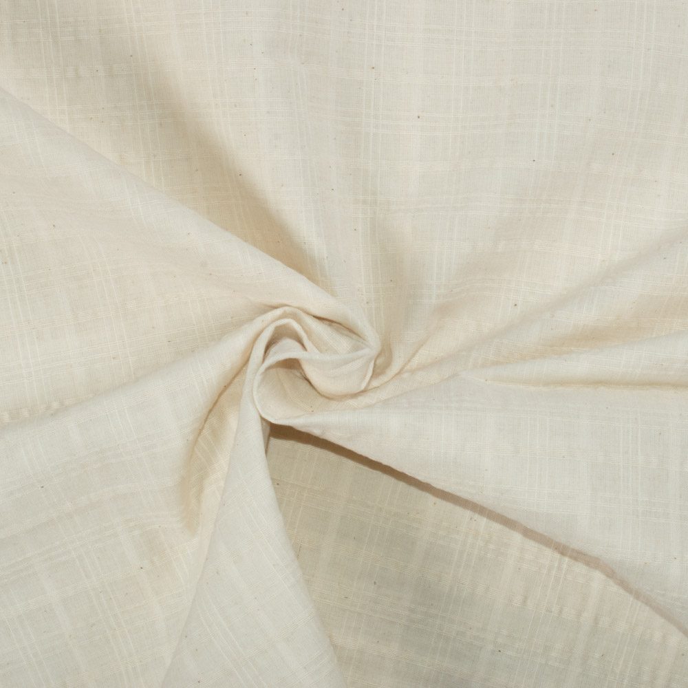 Check White Pure Cotton 90 GSM Fabric - Bleached White & Dyeable