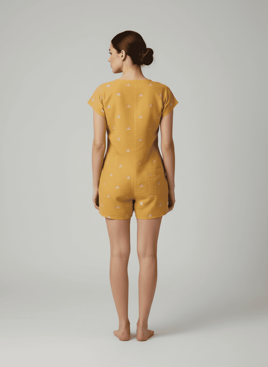 Mustard Handwoven Jamdani Romper