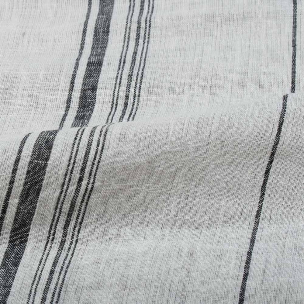 Stripe White Pure Linen 127 GSM Handwoven Fabric