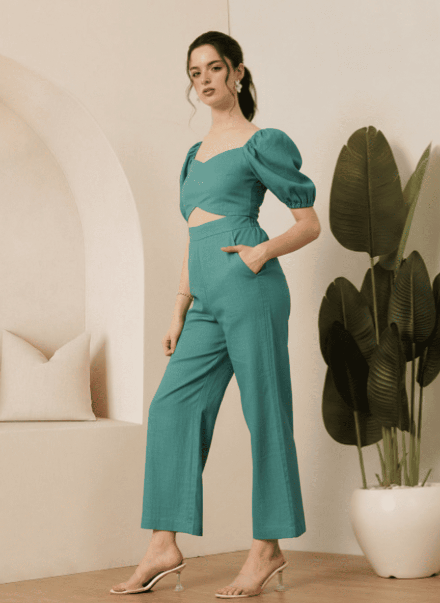Puffed Sleeves & Cutout Jumpsuit