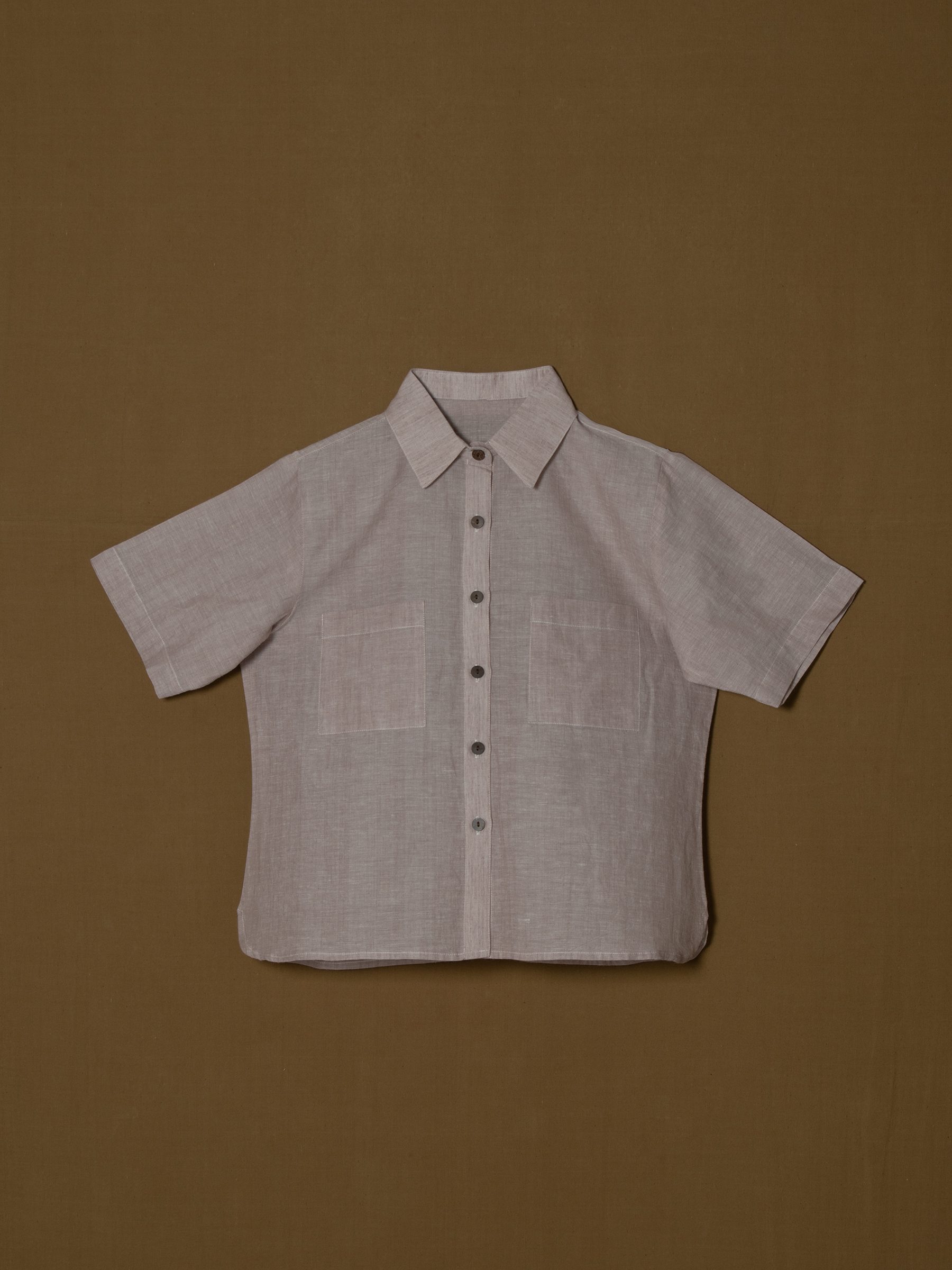 Crop Shirt With double side pocket -Short Sleeves-Center Placket