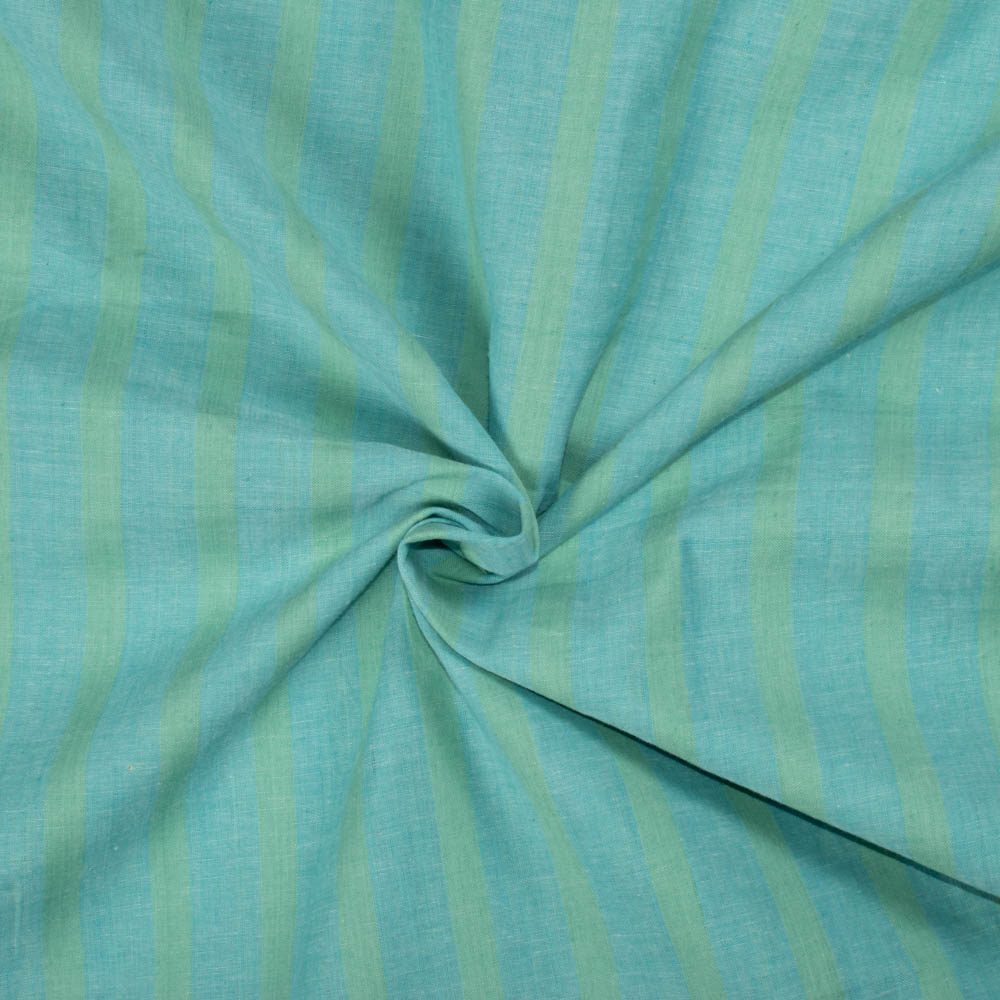 Stripe Blue Green Pure Cotton 90 GSM Handwoven Fabric 385