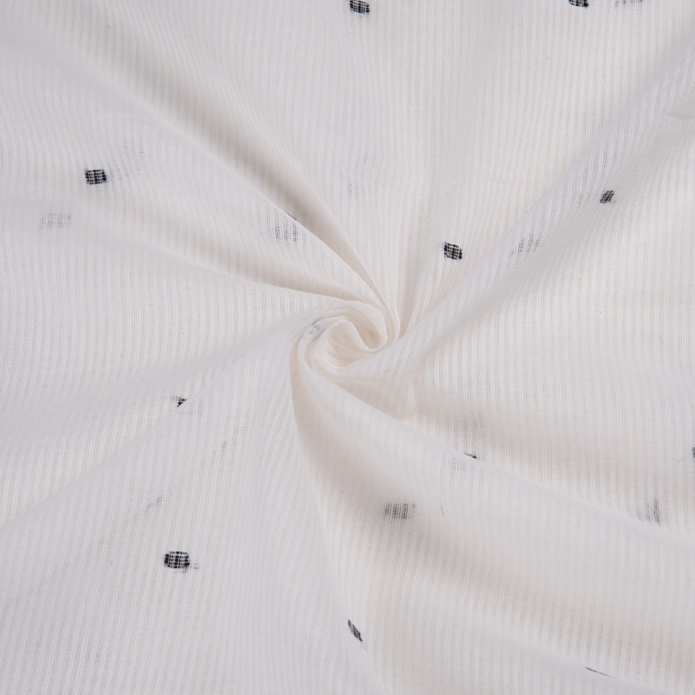 Geometric Rib White Jamdani 52 GSM Handwoven Cotton Fabric
