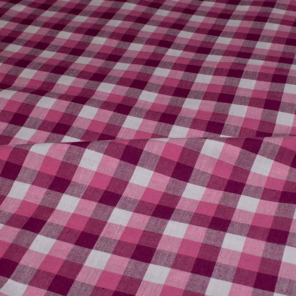 Check Pink White Pure Cotton 105 GSM Handwoven Fabric