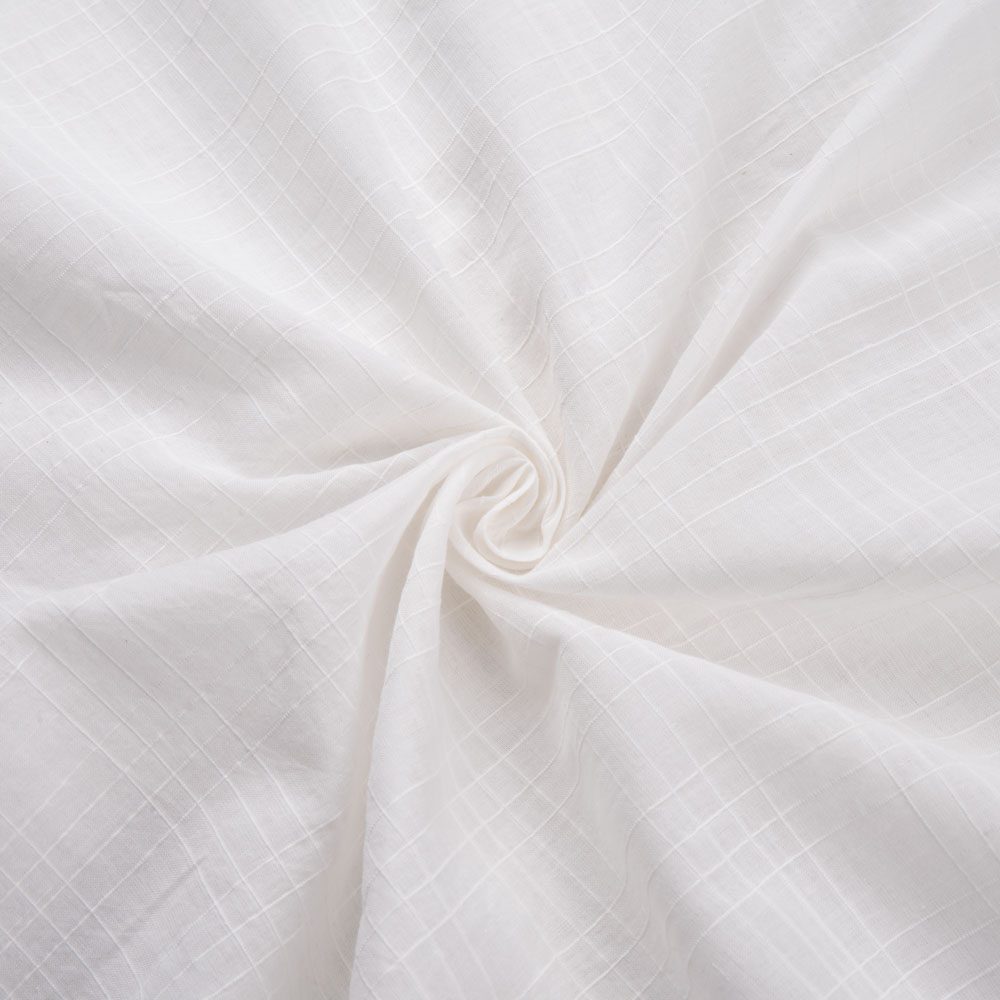 White Check Cotton Chiffon 56 GSM Handwoven Fabric | Bleached White & Dyeable 02