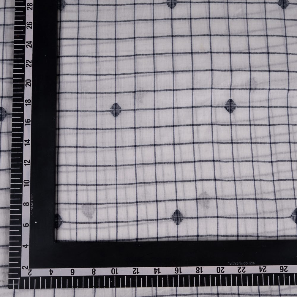 GEOMETRIC CHECK WHITE JAMDANI HANDWOVEN COTTON 55 GSM FABRIC