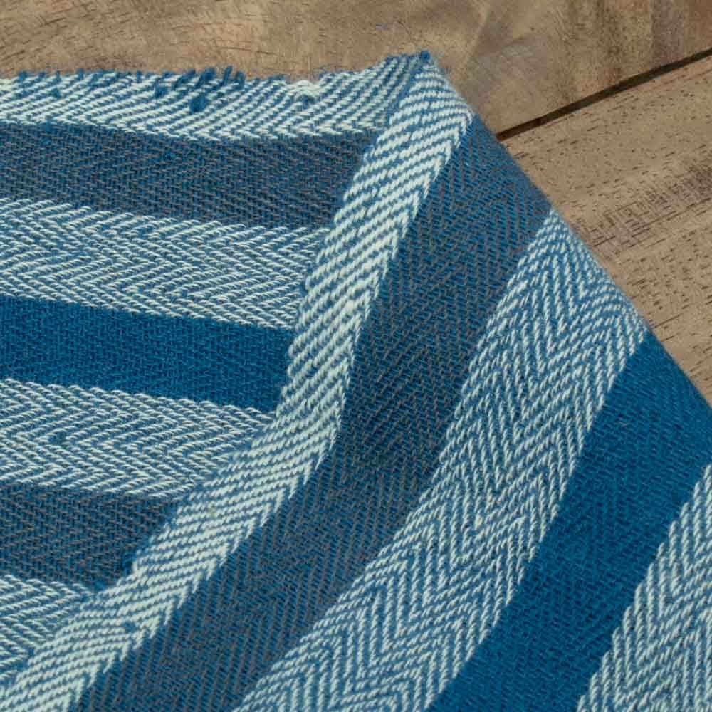Herringbone Stripe Blue Hemp Cotton 150 GSM Handwoven Fabric