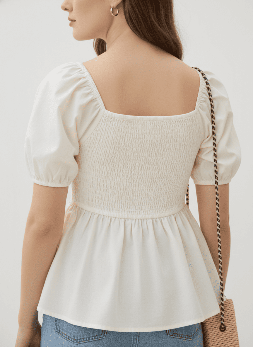 Sweetheart Neck Gathered Sleeve Peplum Top