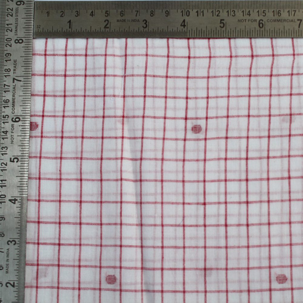 GEOMETRIC CHECK CREAM & RED JAMDANI PURE COTTON 55 GSM FABRIC 19