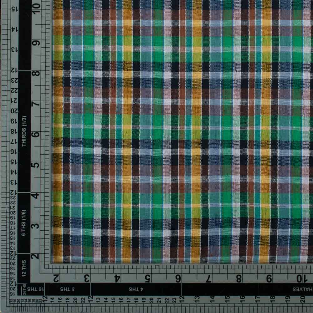 Pure Cotton 90 GSM Multicolor Check Handwoven Fabric 826