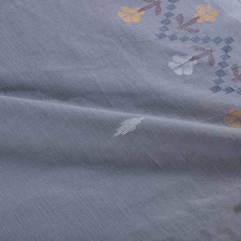 Grey Base Flower Jamdani Pure Cotton 55 GSM Handwoven Fabric