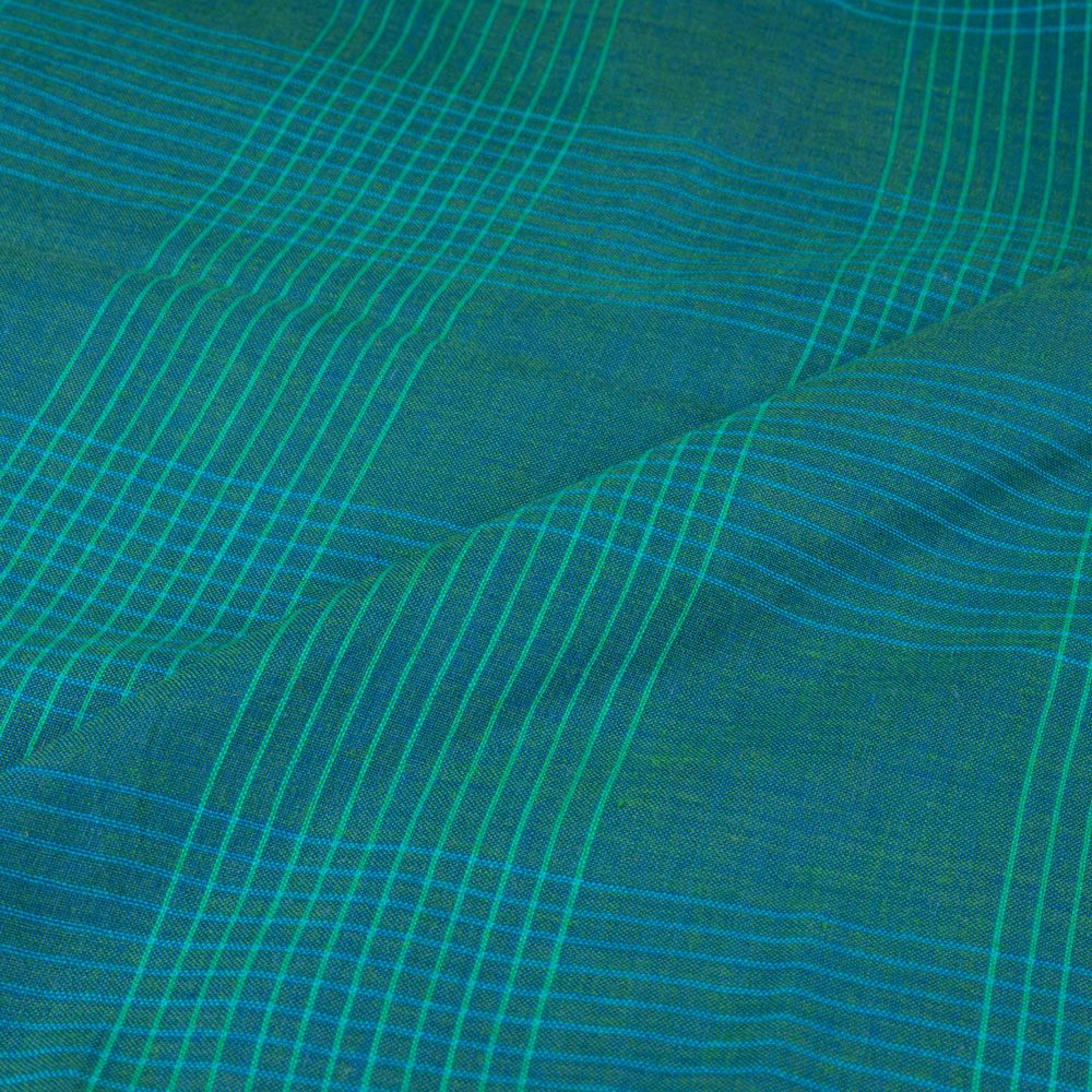 CHECK TEAL GREEN PURE COTTON 90 GSM HANDWOVEN FABRIC