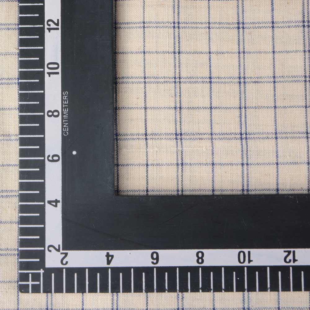CHECK CREAM & BLUE PURE KHADI FABRIC - 118 GSM HANDSPUN & HANDWOVEN